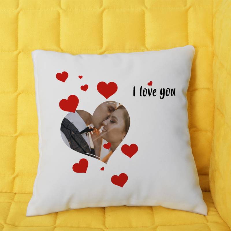 Εξατομικευμένο μαξιλάρι με εικόνα και καρδιές