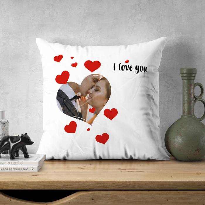 Εξατομικευμένο μαξιλάρι με εικόνα και καρδιές